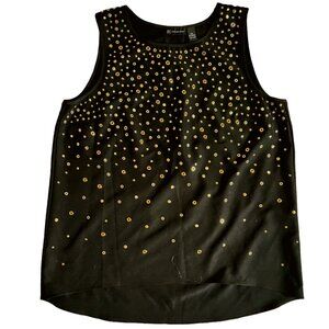 INC Concepts Black Tunic Top with Gold Stud Embellishment over front